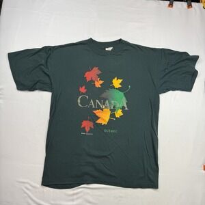 VTG Canada Colorful‎ Fall Leaves Cityscape Graphic Single Stitch T-Shirt Large